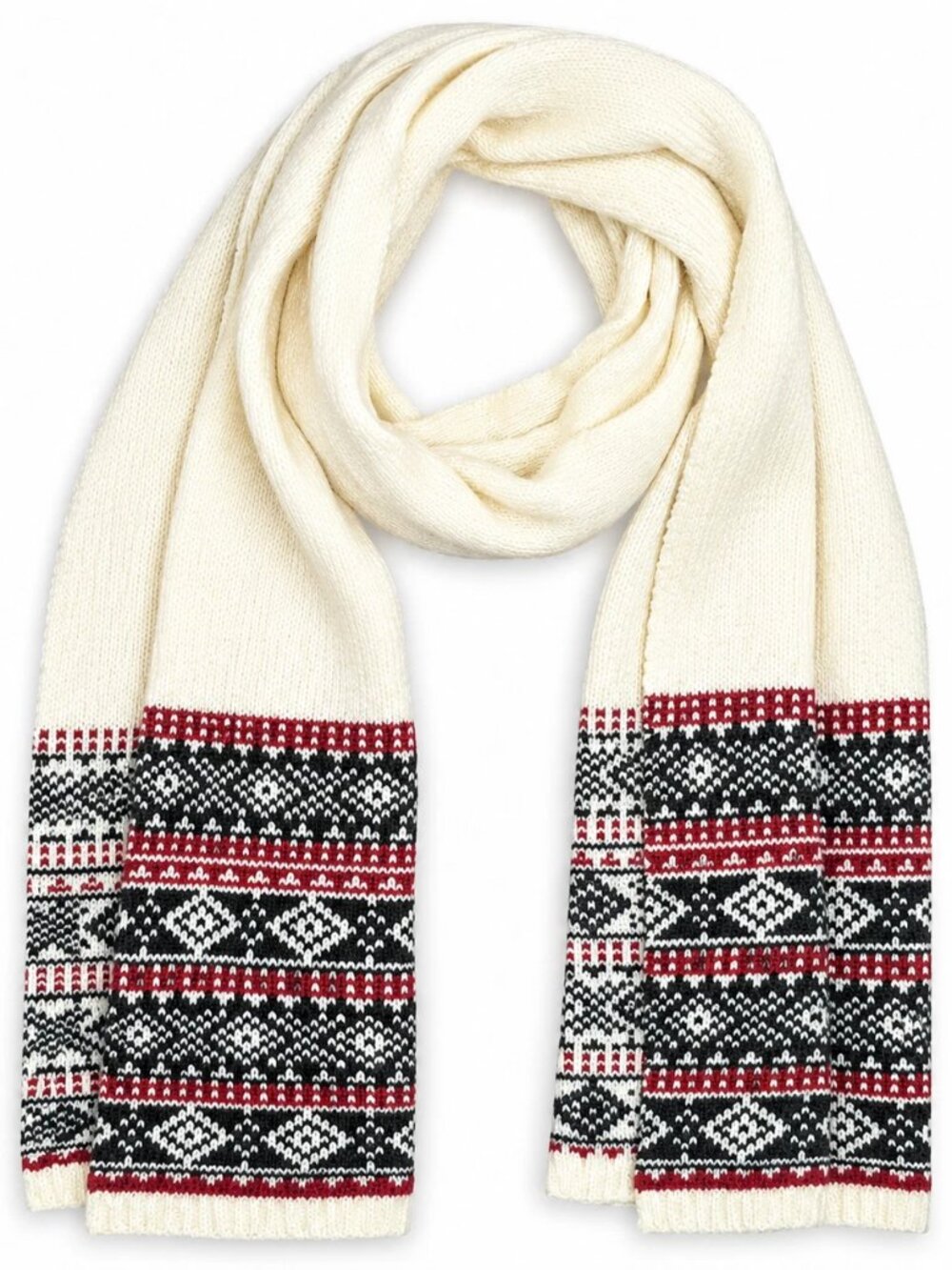 Abercrombie & Fitch Scarf One Size Ivory Fair Isle Nordic Knit Red Black